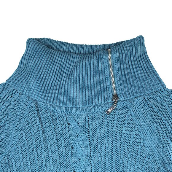 Guess Cable Knit Bodycon Teal Sweater Dress Turtleneck with Zipper Sz XS - NWOT - Picture 4 of 9